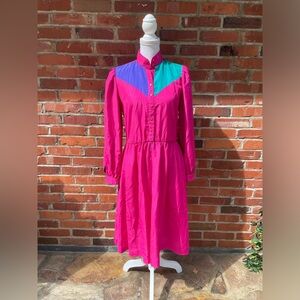 Vintage 70s 80s The Kollection Fit Flare Colorblock Dress Secretary  Sz …